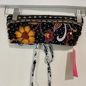 Xhilaration Women’s Embroidered Bandeau Tie Back Print Bikini Top Black NWT
